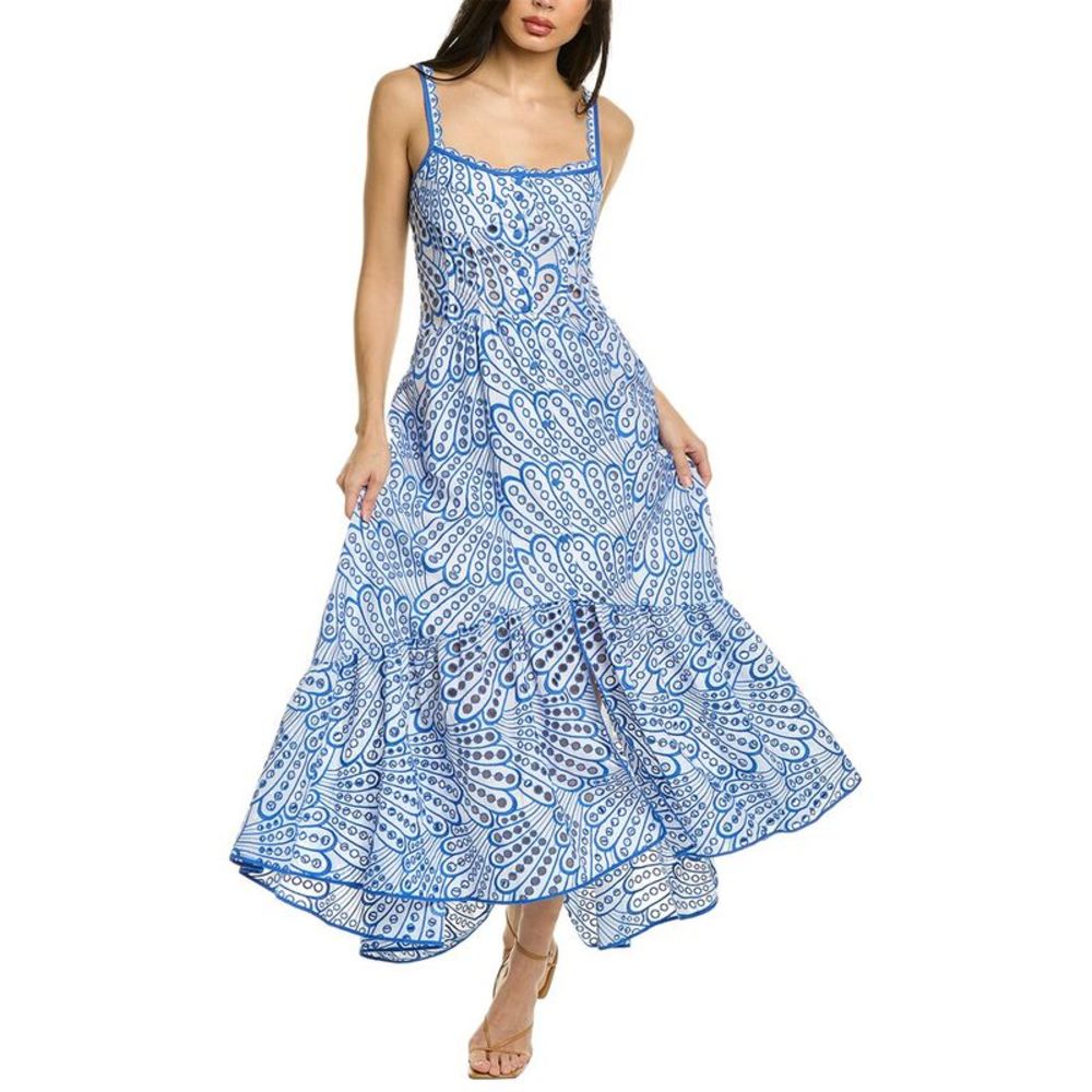 Charo Ruiz Blue and White Midi Dress